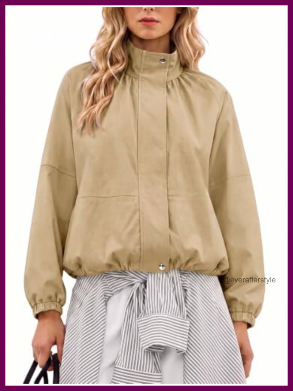 Cropped Bomber Jacket Zip Up Stand Collar Casual Lightweight